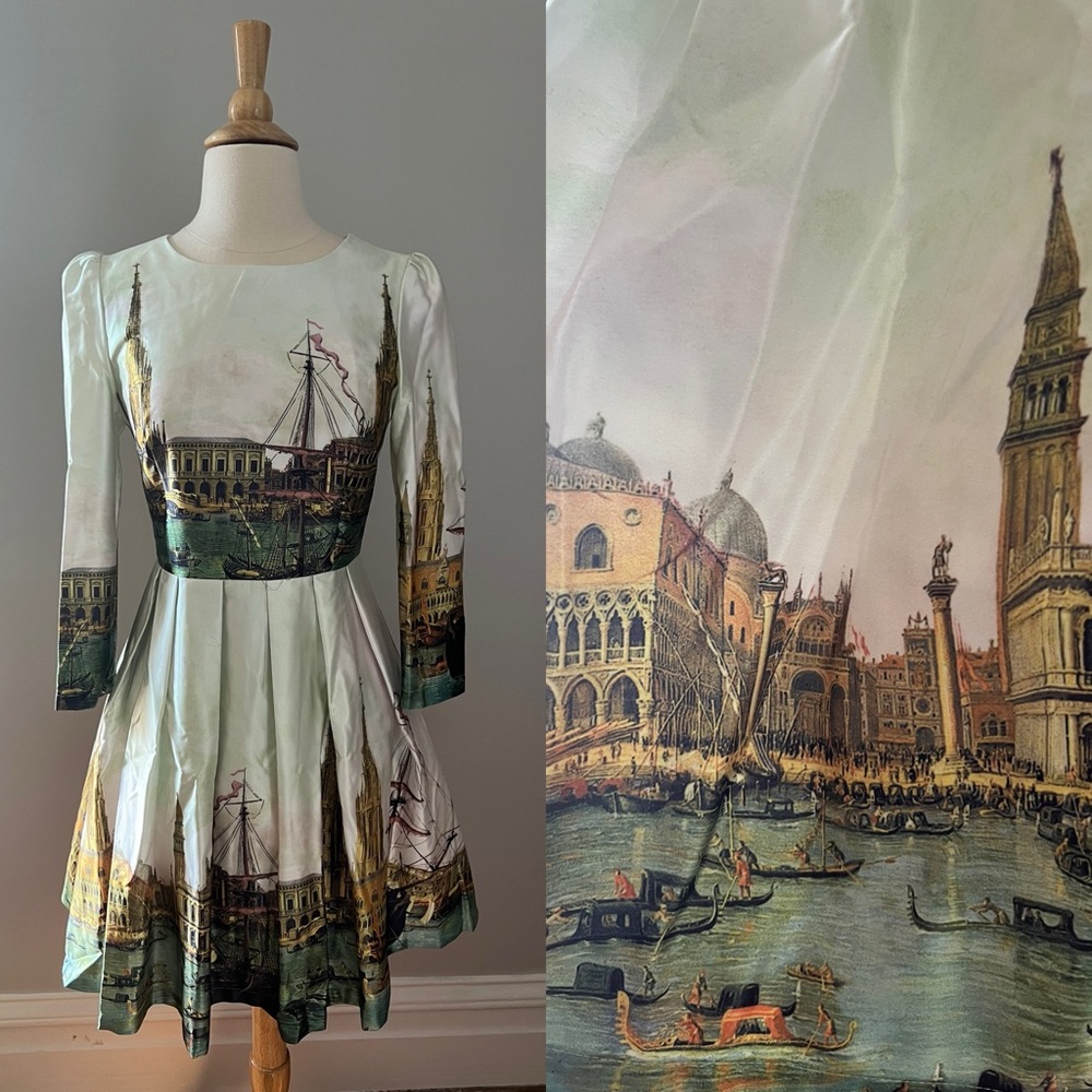 O&Y retro style Venitian patterned silky dress